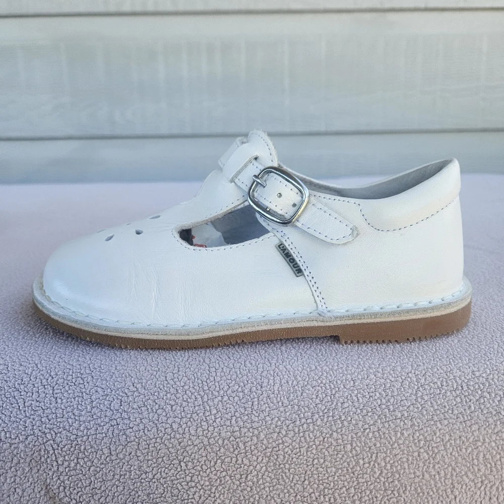 L'Amour Joy Classic Leather Stitch Down T-Strap Mary Jane Shoe White SZ 13 Hook